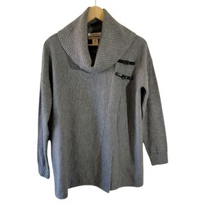 ELLEN TRAVY Gray 100% Extra Fine Merino Wool Cowlneck Sweater S Old Money Cozy